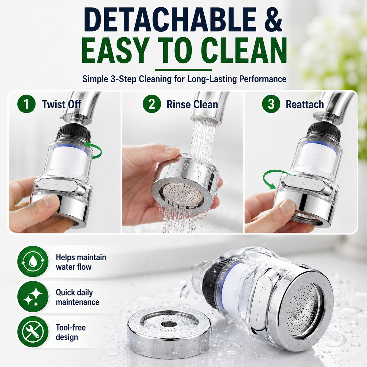 🚰 TIDSBEGRÄNSAT 50% RABATT! 💧 360° Kranfilter – Uppfriskande, Praktisk, Stänkfri ✨