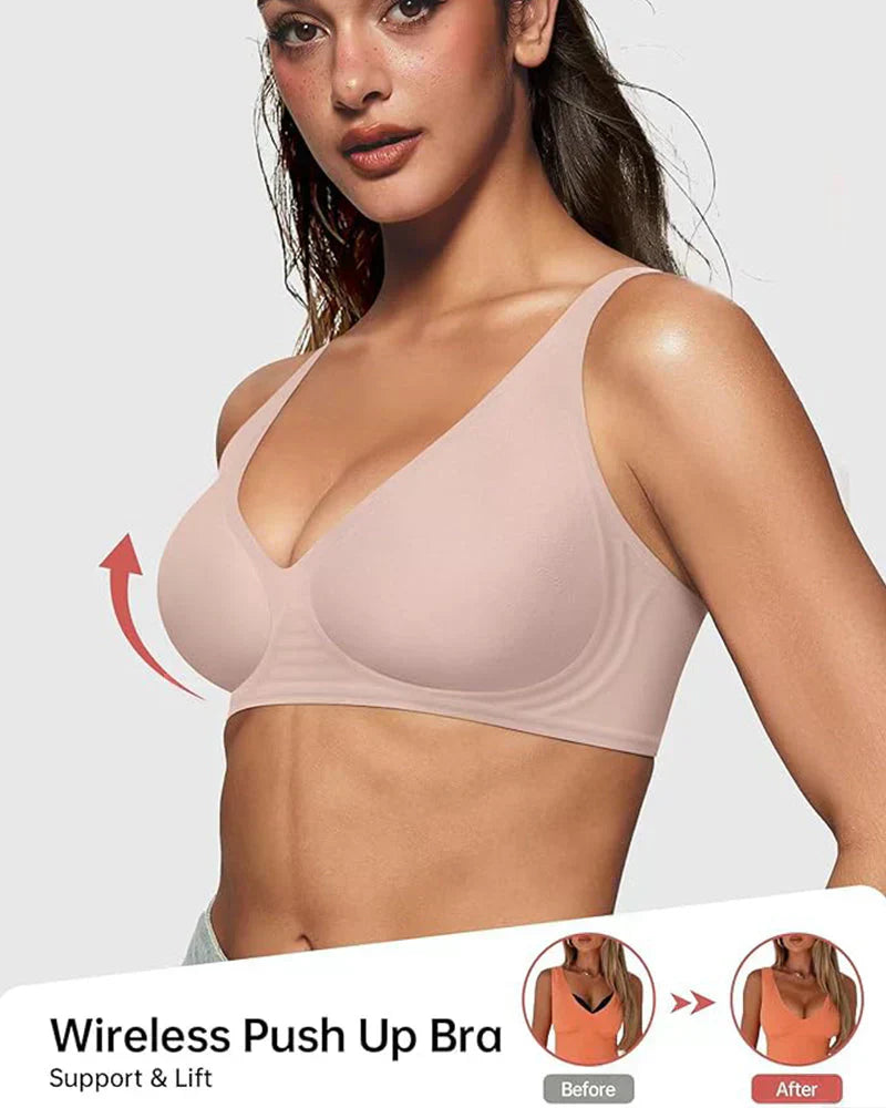 🔥Djup V-Ringad Push-up BH utan Bygel och Sömmar i Geléstil