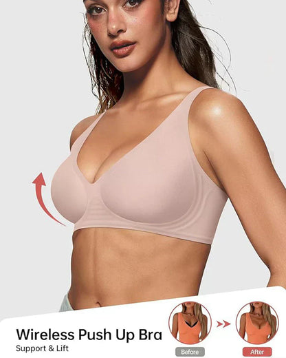 🔥Djup V-Ringad Push-up BH utan Bygel och Sömmar i Geléstil