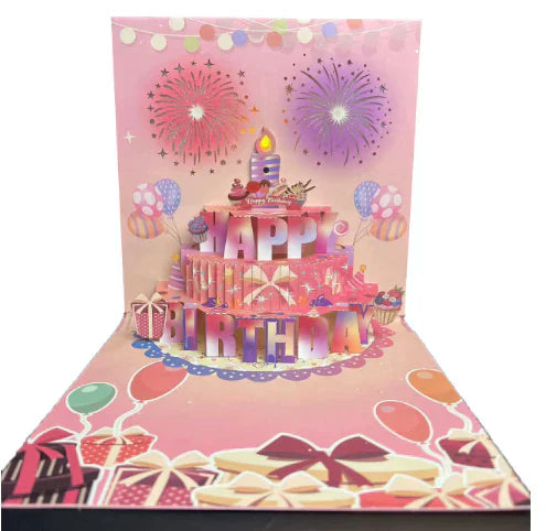 🔥Beste gave 49% RABATT🎁Fyrverkeri pop-up kake med lys og musikk, bursdagskort gave