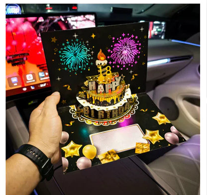 🔥Beste gave 49% RABATT🎁Fyrverkeri pop-up kake med lys og musikk, bursdagskort gave