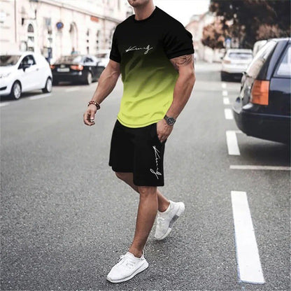 🔥🎁Nyhet 50 % RABATT🔥😎Herrset med t-shirt och shorts i gradientfärg