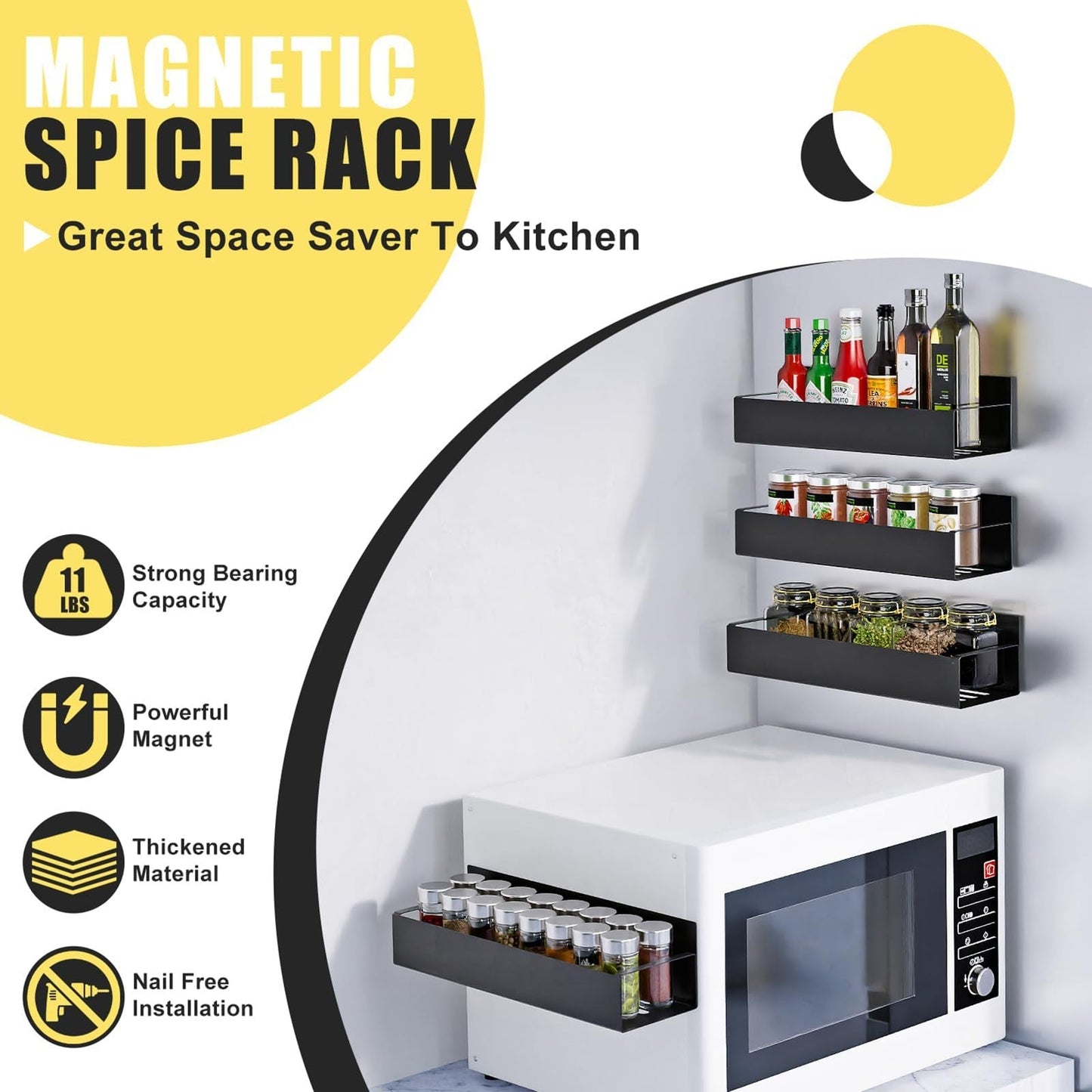 Magnetic Spice Organiser, svart organiserings- och förvaringsställ för kylskåp och ugn