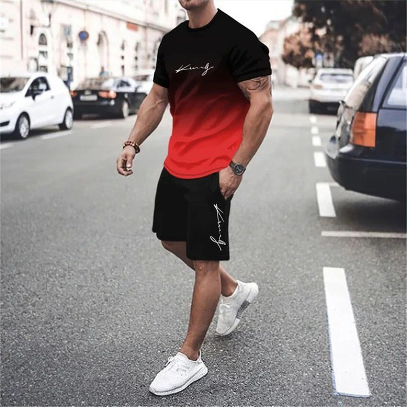 🔥🎁Nyhet 50 % RABATT🔥😎Herrset med t-shirt och shorts i gradientfärg