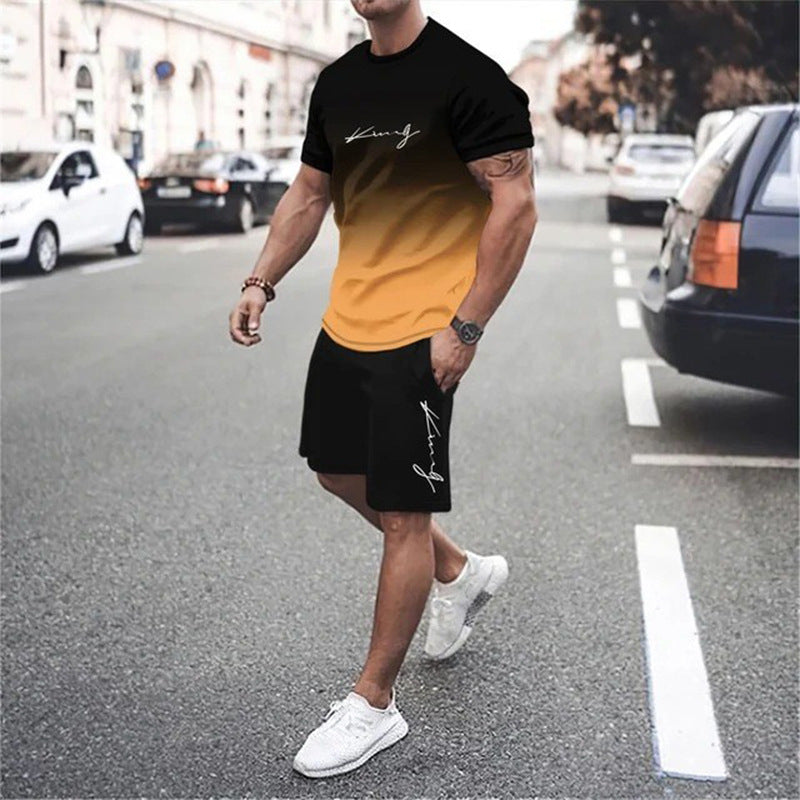 🔥🎁Nyhet 50 % RABATT🔥😎Herrset med t-shirt och shorts i gradientfärg
