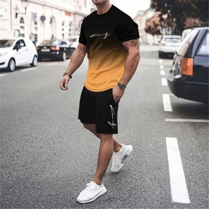 🔥🎁Nyhet 50 % RABATT🔥😎Herrset med t-shirt och shorts i gradientfärg