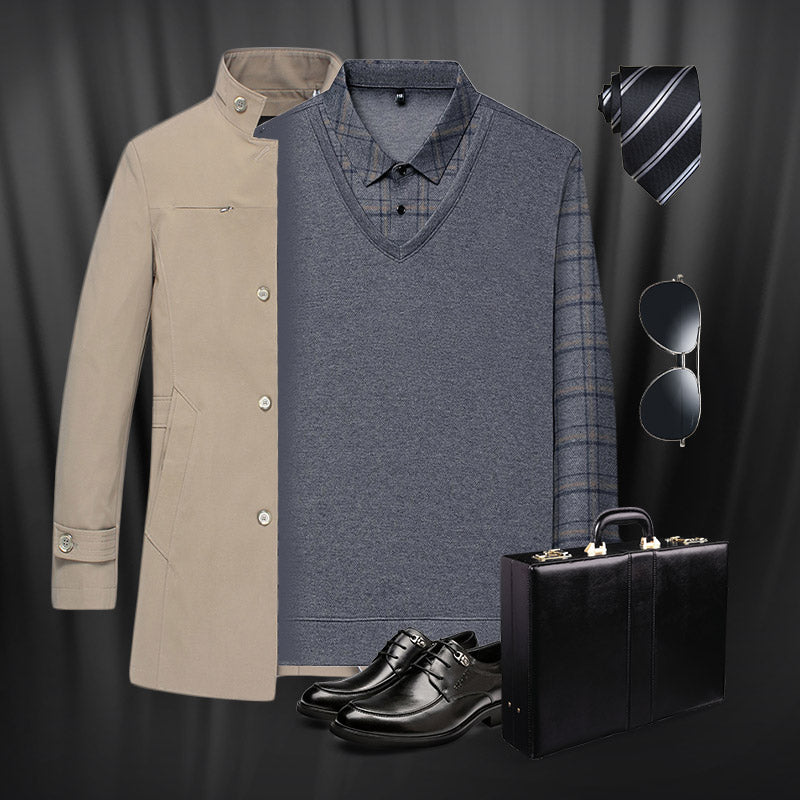 🔥Tidig höstspecial - 51% rabatt🔥Herrtröjor med långärmad krage, toppar med slag och pikétröjor med business casual-mönster