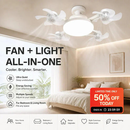 🌀49 % RABATT JUST NU! 💡Hopfällbar takfläkt med belysning och fjärrkontroll – energisnål kylning och belysning för sovrummet och hemmet
