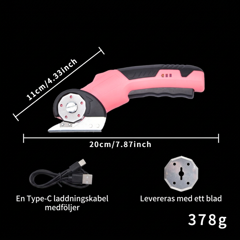 Sladdlösa elektriska saxar för tyg