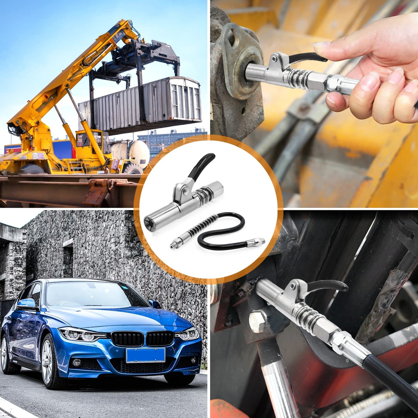 🔩 KÖP 2 FÅ 3! ✨ Smörjkoppling med Fjäderflexslang - 360° Svängbar Universalkoppling för Tunga Industrier och Fordonsunderhåll 🚗⚙️