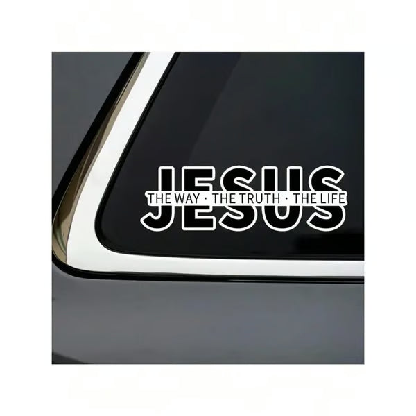 ✝️ Gratisgåvor kan inte skickas vid enskilda köp.✨ JESUS VINYL DECAL - "The Way, The Truth, The Life" Design, Weather-Resistant for Cars and Windows, Easy to Apply and Remove, Perfect for Faith Expression 🙏🚗
