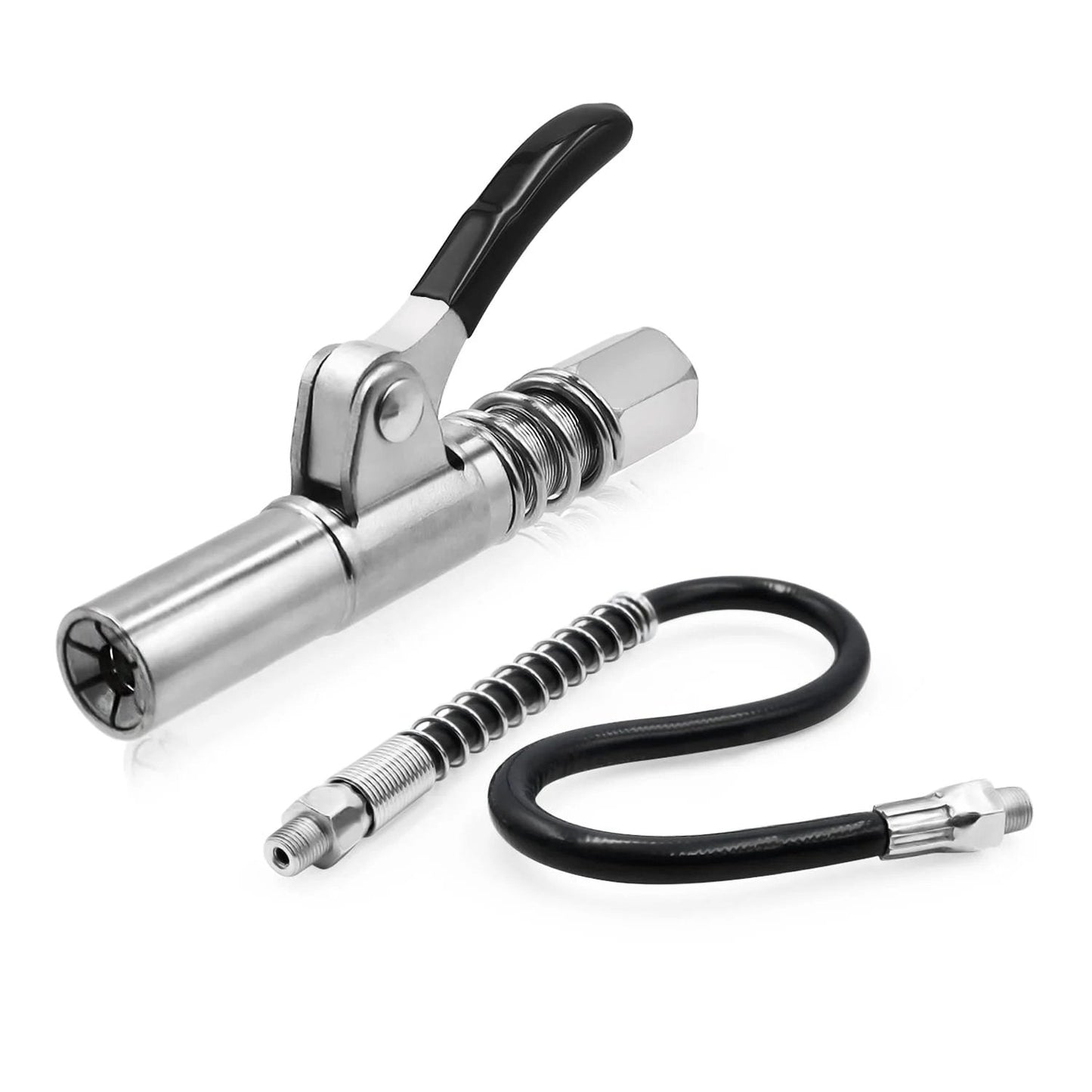🔩 KÖP 2 FÅ 3! ✨ Smörjkoppling med Fjäderflexslang - 360° Svängbar Universalkoppling för Tunga Industrier och Fordonsunderhåll 🚗⚙️