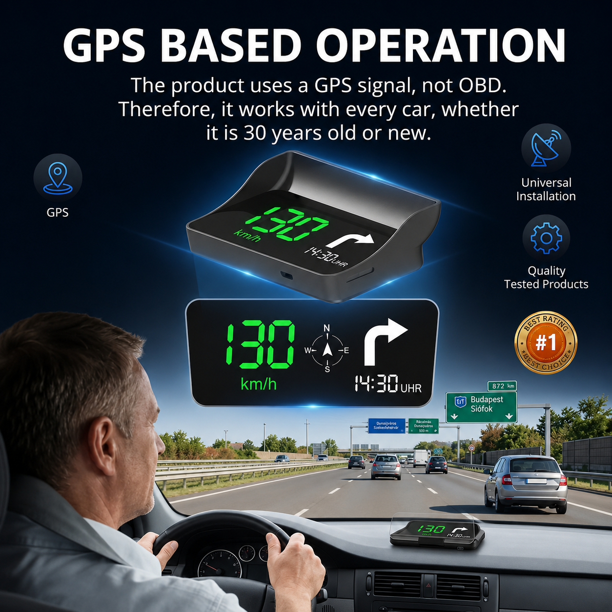 🚗 50% RABATT NU! Head-Up Display (HUD) med GPS – exakt hastighet i km/h– digital hastighetsmätare, kompass & överhastighetslarm – plug & play för alla fordon 📊✨
