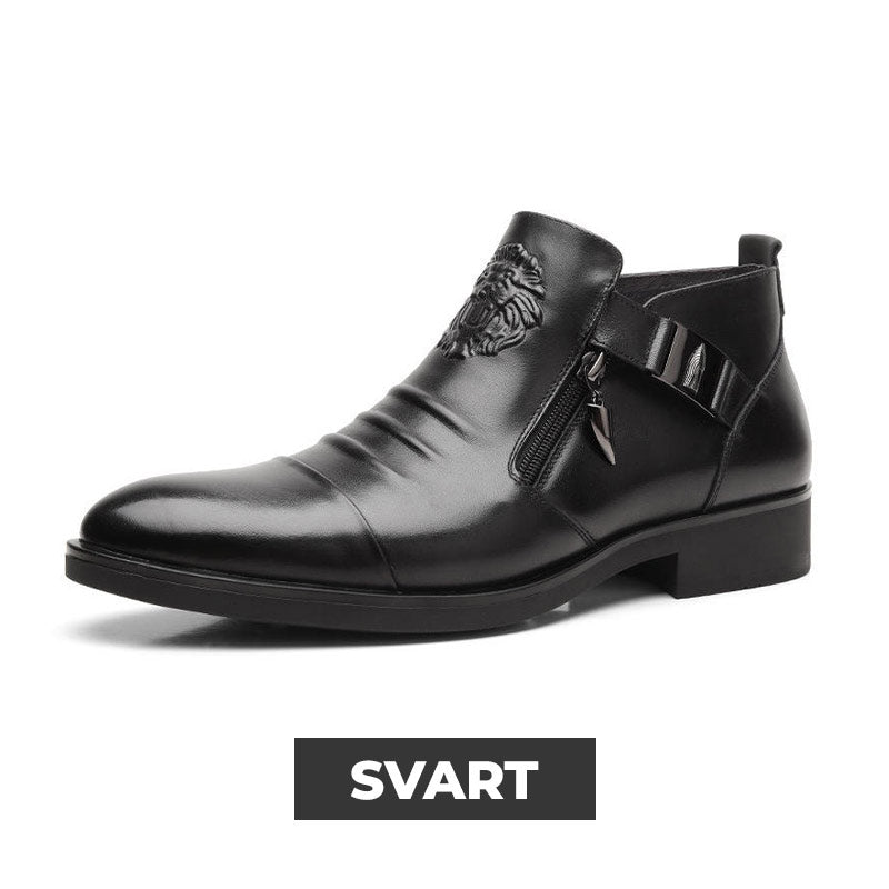 👞Ankelstövlar i läder med dubbel sidodragkedja och spetsiga tår för män
