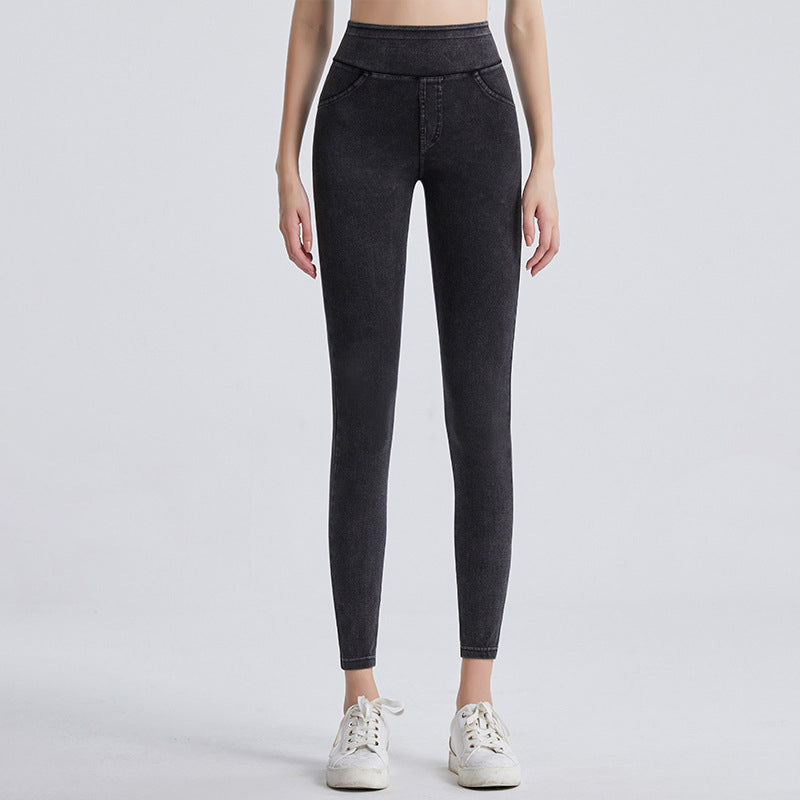 🔥🎁Nyhet 50 % RABATT🔥Casual-leggings i stretchig denim med hög midja och bakfickor