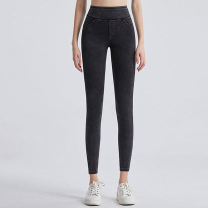 🔥🎁Nyhet 50 % RABATT🔥Casual-leggings i stretchig denim med hög midja och bakfickor