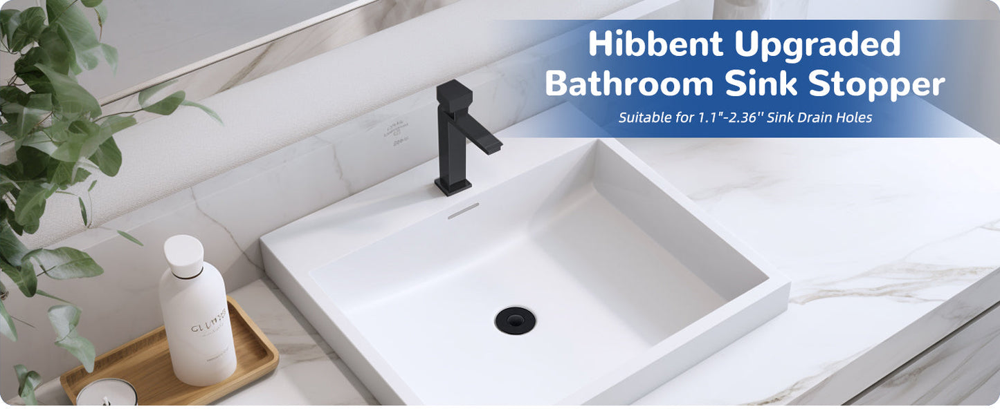 Hibbent uppgraderat 3-i-1-avloppsfilter för handfat, universell pop-up-propp, avtagbar hårfångare i korgform av rostfritt stål, propp för handfat på 2,8–5,9 cm, mässingspatron, matt svart