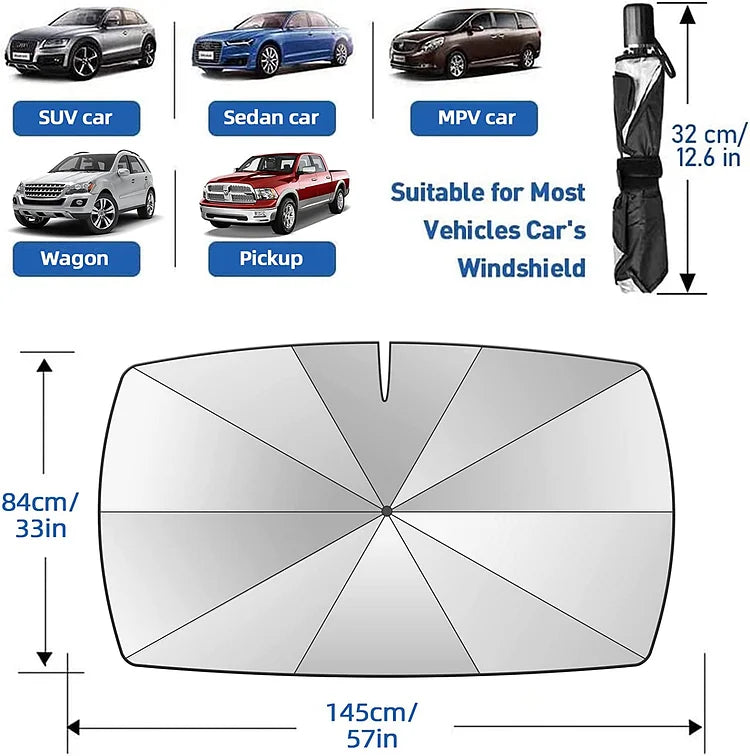 Solskyddsparaply för bilens vindruta - hopfällbart solskyddsparaply för bilen. Anti-UV vindruta för bilar (värmeisoleringsskydd) vindruteskydd för de flesta bilar