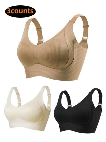 🎁Köp 1 Få 3 Förpackningar💕Ribbad Push Up Justerbar Trådlös BH för kvinnor