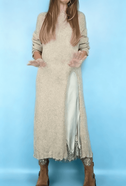 👗 60% RABATT NU! ✨ Dam Lång Stickad Kofta med Spetsinlägg - Elegant Tvådelad Set med Mjukt Stretchtyg för Kontors- och Festlook 💃🌟