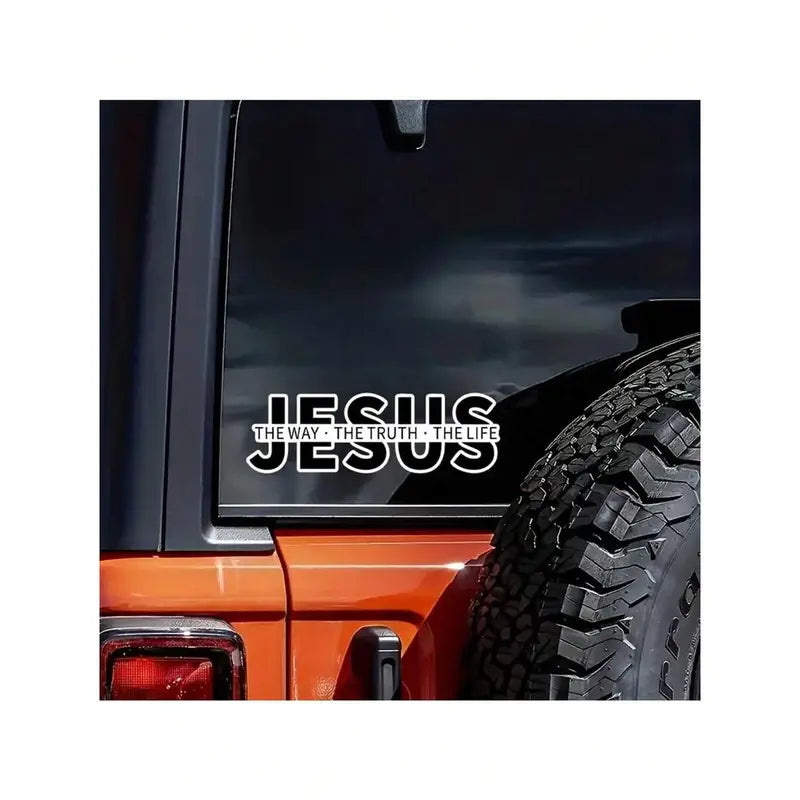 ✝️ Gratisgåvor kan inte skickas vid enskilda köp.✨ JESUS VINYL DECAL - "The Way, The Truth, The Life" Design, Weather-Resistant for Cars and Windows, Easy to Apply and Remove, Perfect for Faith Expression 🙏🚗