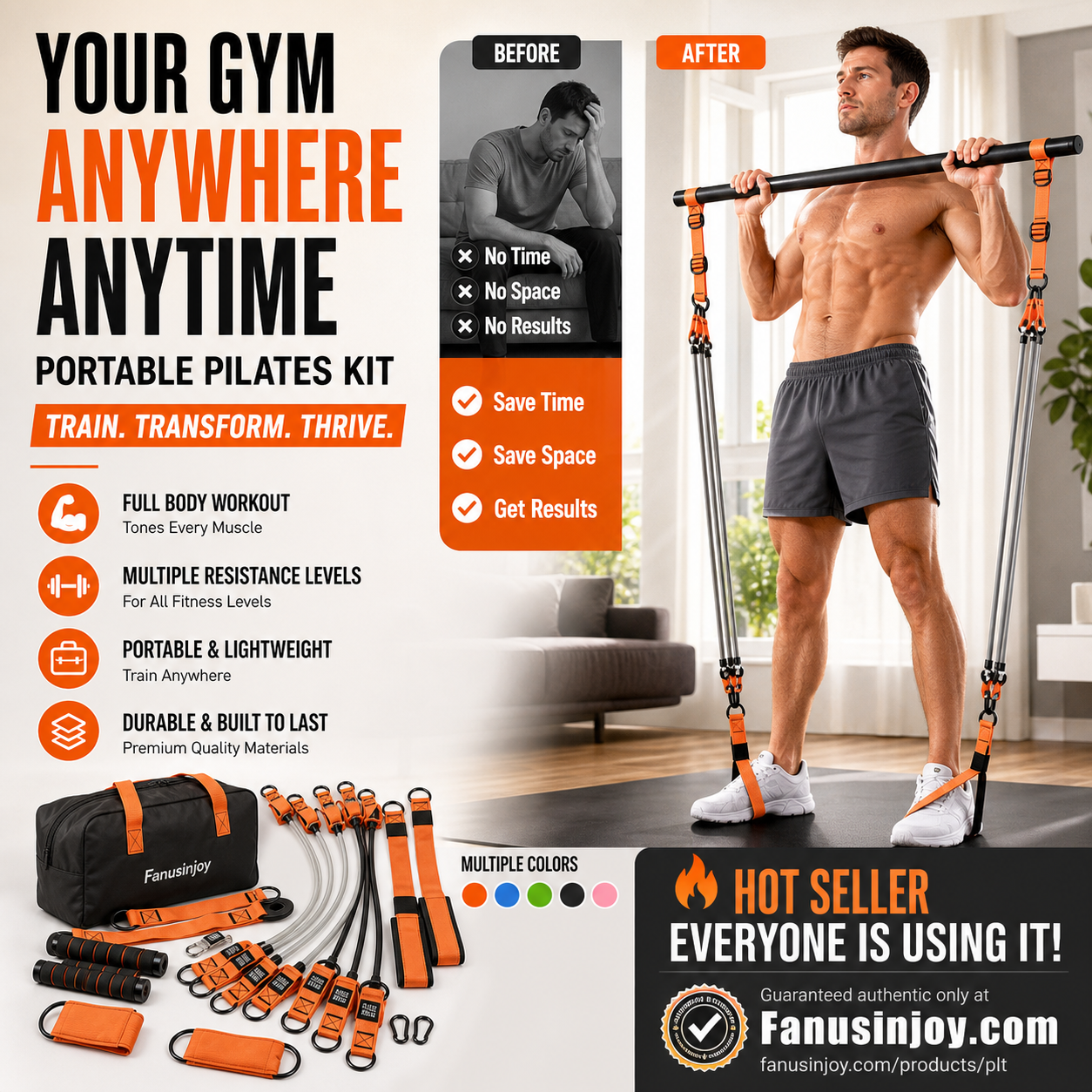 🔥50% REA Begränsad Tid! 💪 Oumbärlig för Träningsentusiaster! 🧘🏻‍♀️ Gör Pilates hemma! 🏗️‍♀️ Portabelt Pilates-Stav Kit med 6 Motståndsband