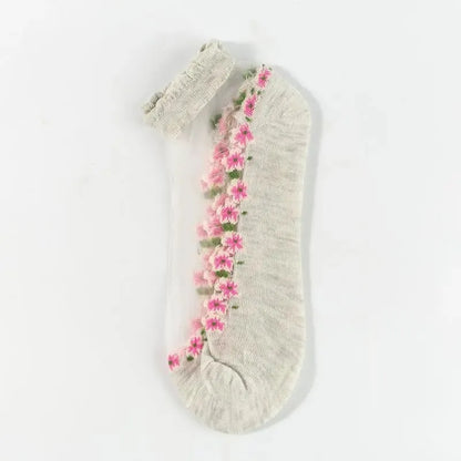 🌺Blommiga spetsstrumpor för damer, vår/sommar