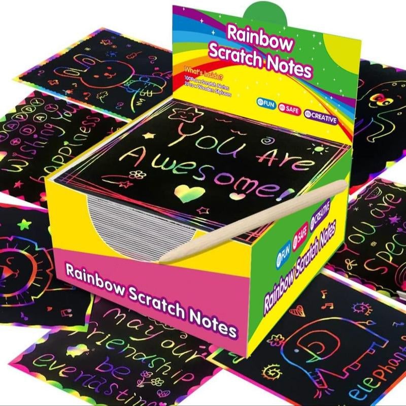 🎨 KÖP 2, FÅ 1 GRATIS! 🎅 DIY Rainbow Magic Scratch Paper Art Set (100 st) – Kreativt, Roligt & Perfekt Julklapp ✨