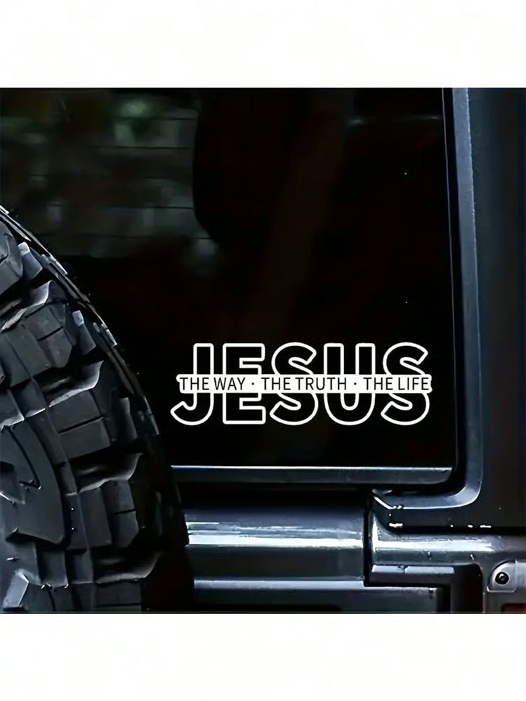 ✝️ Gratisgåvor kan inte skickas vid enskilda köp.✨ JESUS VINYL DECAL - "The Way, The Truth, The Life" Design, Weather-Resistant for Cars and Windows, Easy to Apply and Remove, Perfect for Faith Expression 🙏🚗