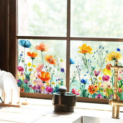 💐Nyår Hot Rea 50% rabatt💞Fönsterdekal med färgglad blombukett🖼️(Klipp till storlek fritt)