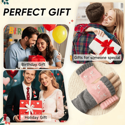 ⚡Julrea 50 % rabatt!🔥Varma och mysiga🧤Stickade fingerlösa handskar för kvinnor med sött kattmönster