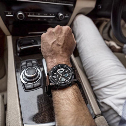 Multifunktionell dubbel display 3ATM vattentäta mansklocka med kvarts och sportfunktion