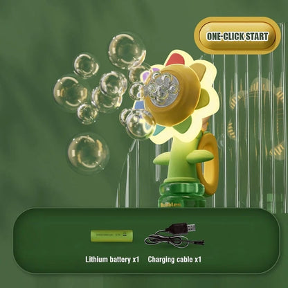🌻 50% RABATT! 🫧 Solrosformad Bärbar Elektrisk Bubbeltillverkningsleksak – Automatiska Bubbel, Söt Design & Perfekt för Barn 🎈