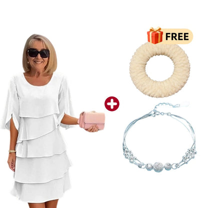 🎁 50 % RABATT! Elegant damklänning med lager på lager och volangärmar – en enkel stil för alla tillfällen 💃
