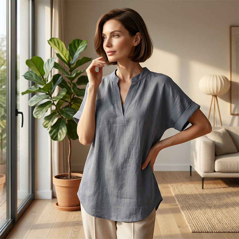🌸Vårrea 50 % rabatt👕Modetopp i enfärgat tyg med korta ärmar