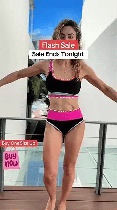 🔥🎁Nyhet 50 % RABATT🔥🌼 Färgblockerad Sportig 3-delars Bikiniset i Nylon – Högmidja med Magekontroll 👙
