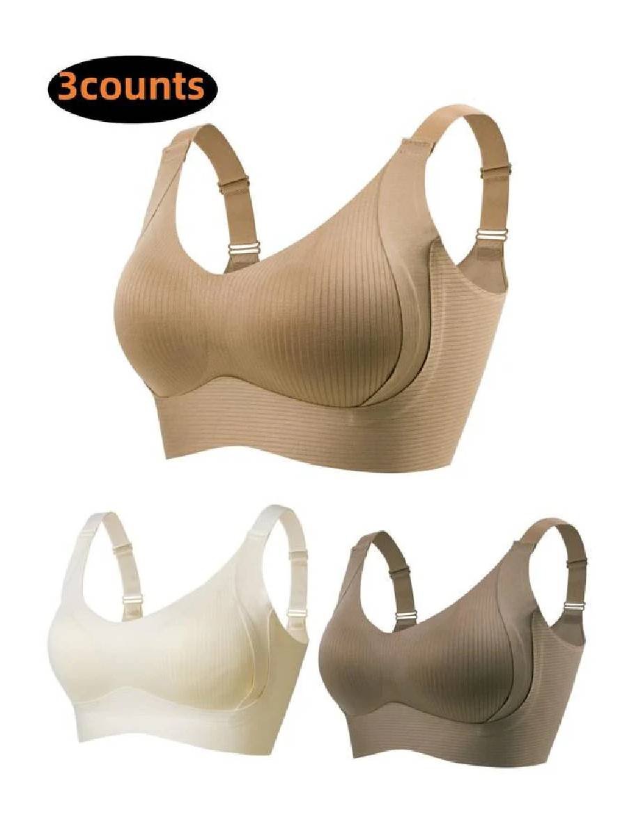 🎁Köp 1 Få 3 Förpackningar💕Ribbad Push Up Justerbar Trådlös BH för kvinnor