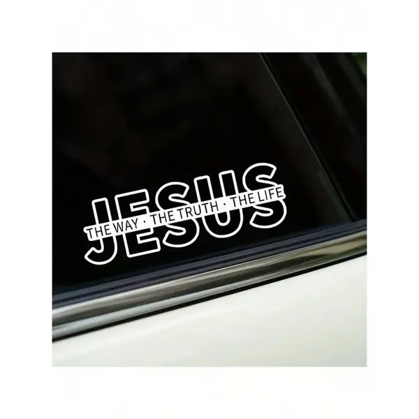 ✝️ Gratisgåvor kan inte skickas vid enskilda köp.✨ JESUS VINYL DECAL - "The Way, The Truth, The Life" Design, Weather-Resistant for Cars and Windows, Easy to Apply and Remove, Perfect for Faith Expression 🙏🚗