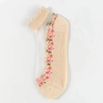 🌺Blommiga spetsstrumpor för damer, vår/sommar