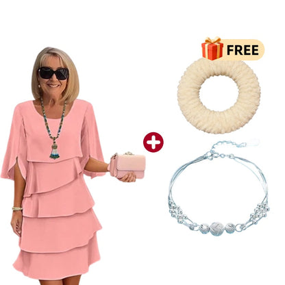 🎁 50 % RABATT! Elegant damklänning med lager på lager och volangärmar – en enkel stil för alla tillfällen 💃