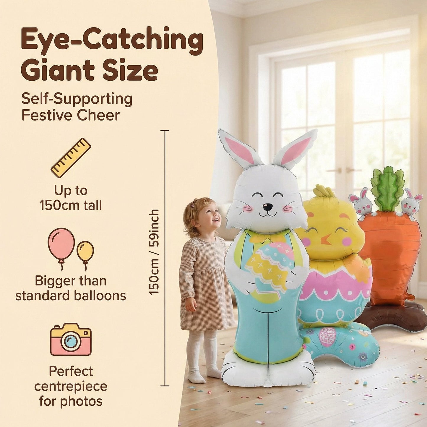 🐰🎉3 gigantiska 3D-stående kaninballonger – Självstående festlig glädje