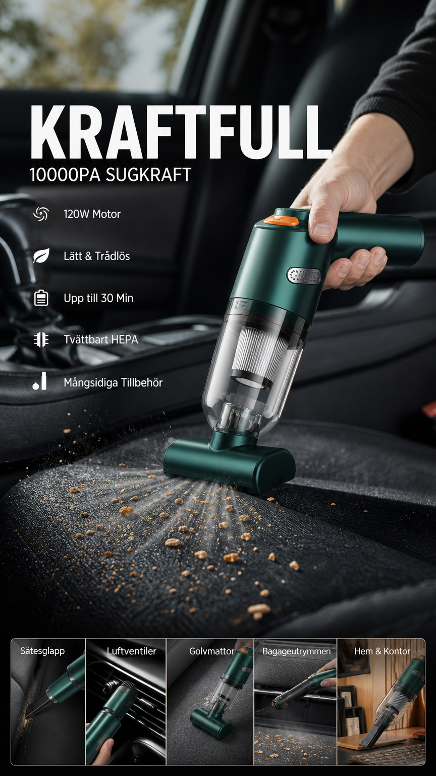 🚗 50% RABATT NU! 🔋 Kraftfull Trådlös Dammsugare för Bil – Kompakt & Sladdlös – Stark Sugkraft för Snabb & Enkel Rengöring 🧹