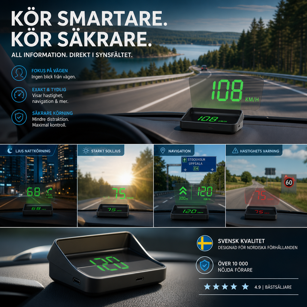 🚗 50% RABATT NU! Head-Up Display (HUD) med GPS – exakt hastighet i km/h– digital hastighetsmätare, kompass & överhastighetslarm – plug & play för alla fordon 📊✨