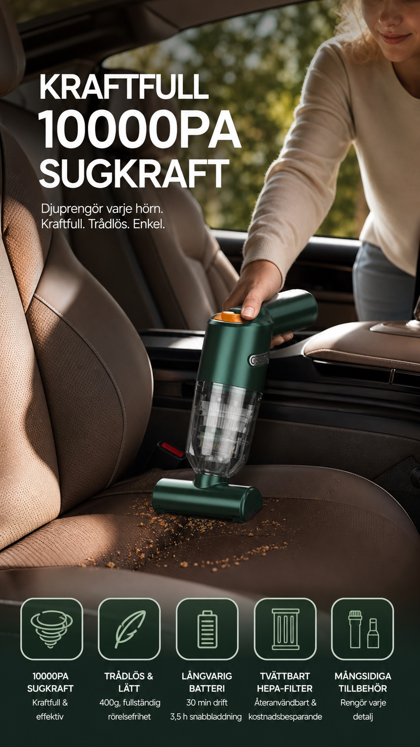 🚗 50% RABATT NU! 🔋 Kraftfull Trådlös Dammsugare för Bil – Kompakt & Sladdlös – Stark Sugkraft för Snabb & Enkel Rengöring 🧹