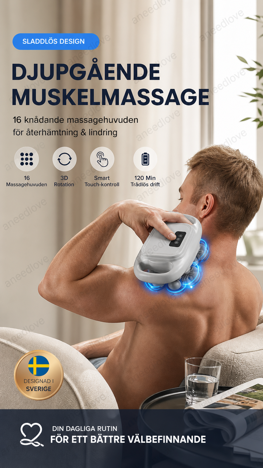 ⏳50 % rabatt under en begränsad tid⏰Sladdlös muskelmassager med 16 massagihuvuden💆