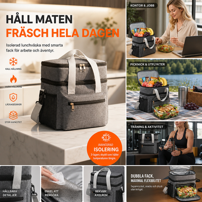 🔥🎁 NYHET – 50 % RABATT!Dubbellagad isolerad matlådeväska – Termisk, fräschör hela dagen