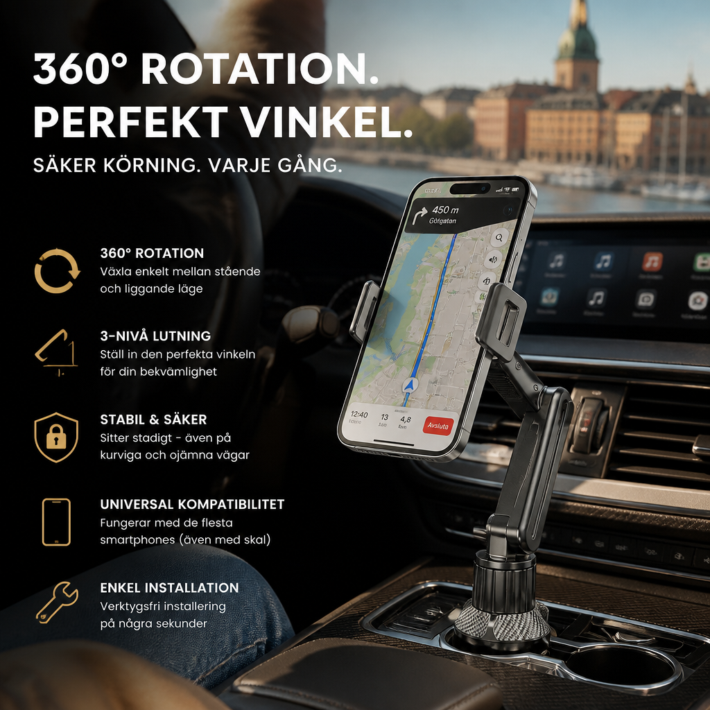 360° vridbar och justerbar kopphållare för bilen