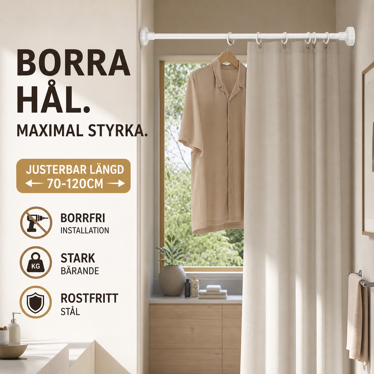 🏠 50 % RABATT NU! 🔧 Montera på sekunder utan att borra – justerbar spännstång för smartare förvaring hemma 🚪