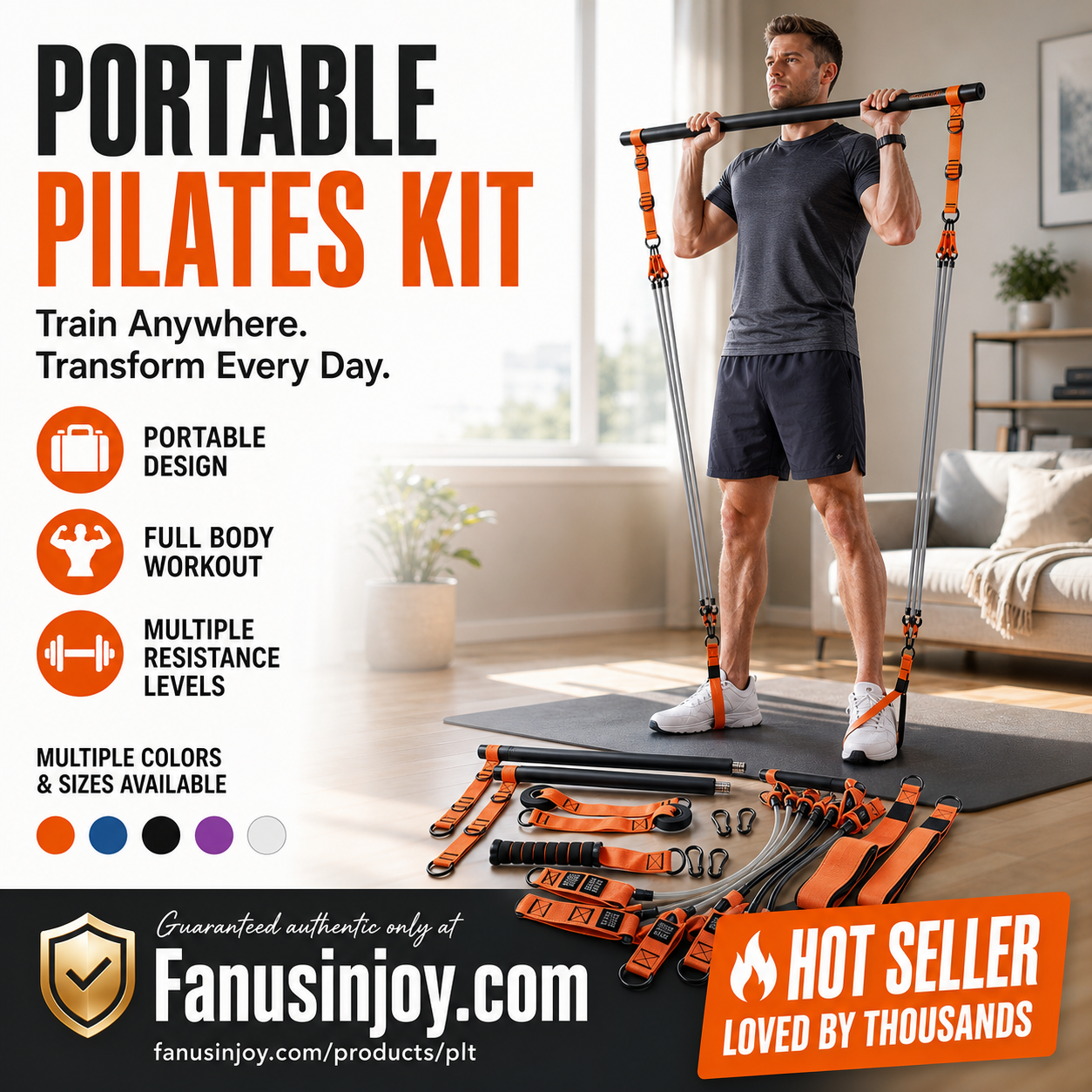 🔥50% REA Begränsad Tid! 💪 Oumbärlig för Träningsentusiaster! 🧘🏻‍♀️ Gör Pilates hemma! 🏗️‍♀️ Portabelt Pilates-Stav Kit med 6 Motståndsband