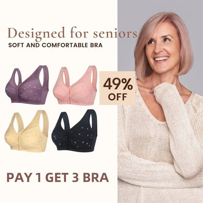🔥Sista dagen Köp 1 och få 2 gratis 🔥Design for Senior bomullsbehå med stängning framtill